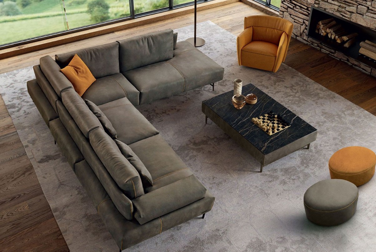 Saks Round Corner Sectional Sofa with Peninsula - Thumbnail 5