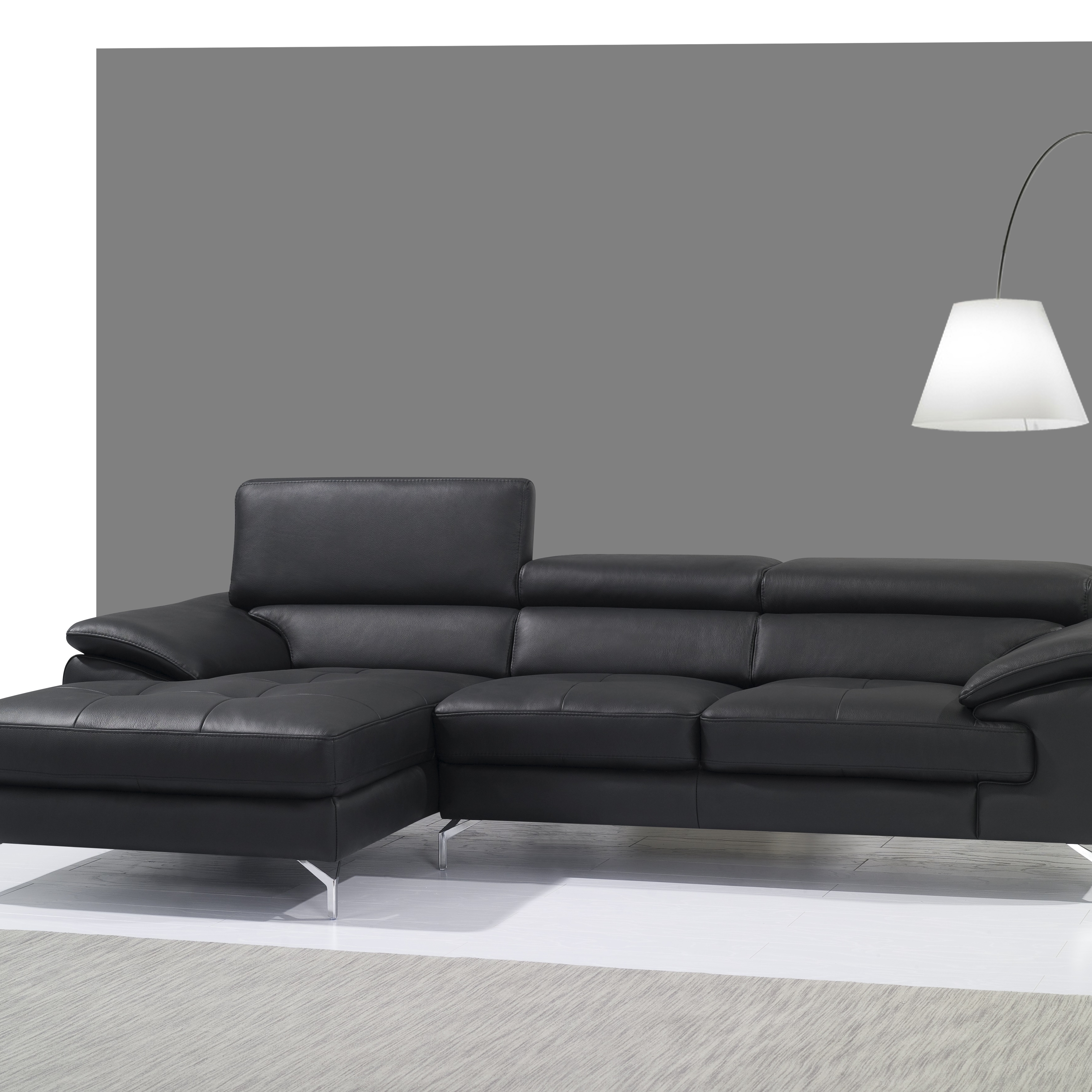 A973B Italian Leather Left Facing Chaise Mini Sectional in Black