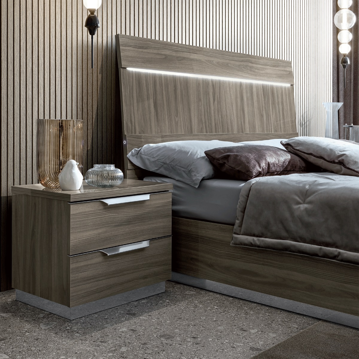 Modern Kroma Grey Bed with Light - Thumbnail 4