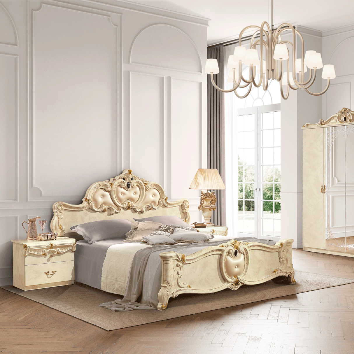 Barocco Ivory Platform Bed - Thumbnail 2