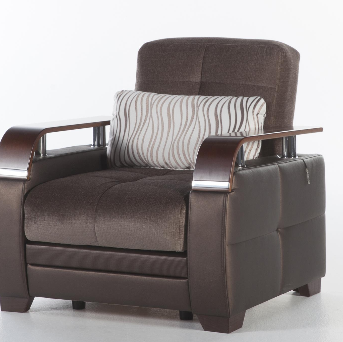 Bellona USA Natural Fabric/PU Storage Sleeper Armchair w/Wooden Armrests - Thumbnail 3