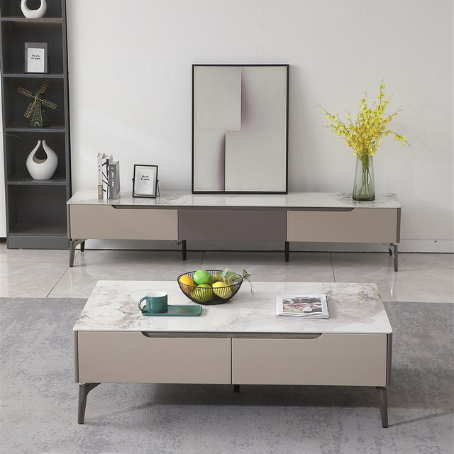 Luna Storage TV Stand with Marble Style Top - Thumbnail 2